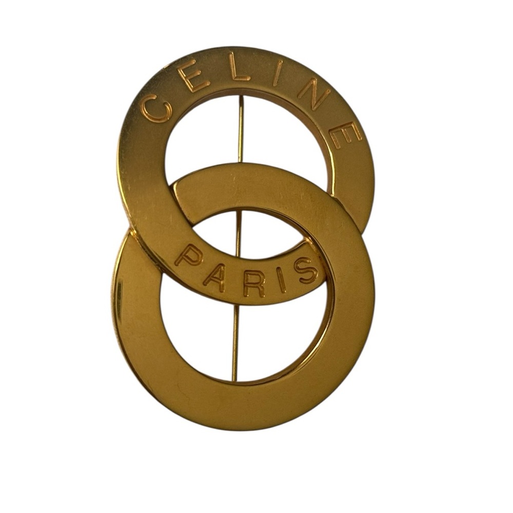 Celine Interlocking Gold Tone Brooch